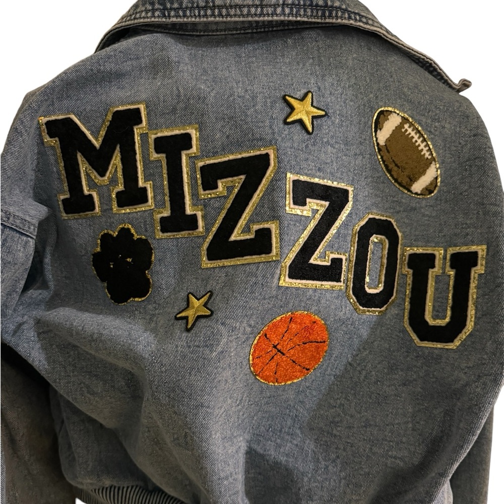 Custom made game day bomber denim jacket! Go Tigers!  Mizzou